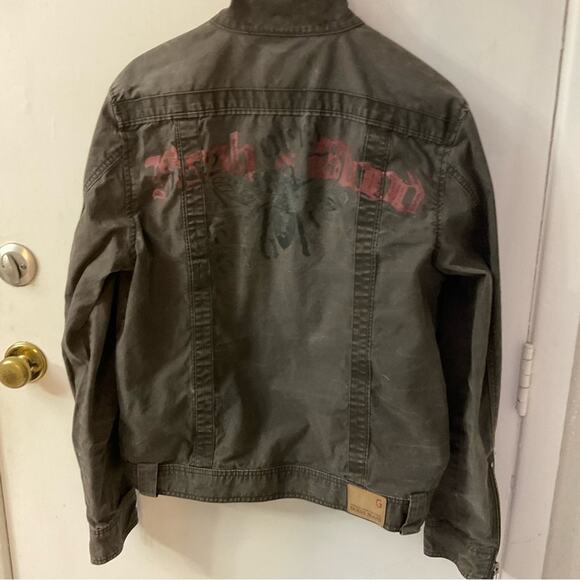 VTG Guess Jeans Brown Band/Military Flesh & Blood Jacket L Flawed Bikercore Punk - Picture 3 of 15